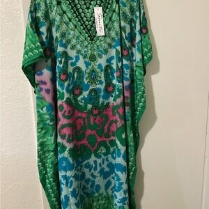 Vibrant Green and Pink Patterned Dress